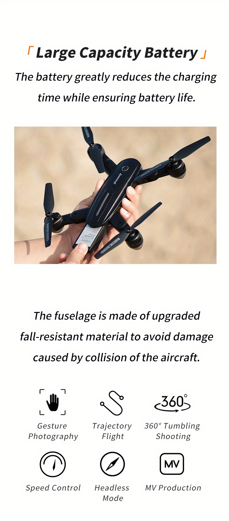 drone with hd dual camera optical flow hovering headless mode one key take off landing trajectory flight 5g image transmission gesture photography folding design remote control carrying bag details 8