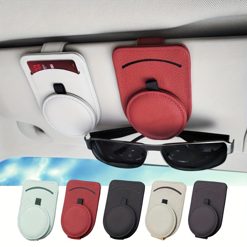 Leather Sunglasses Holder Sun Visor Clips Magnetic Car - Temu
