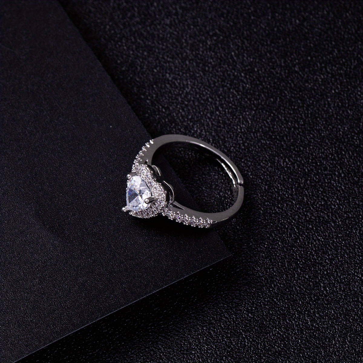 Heart Shape White Gold Plated Shiny Zircon Wedding Ring - Temu