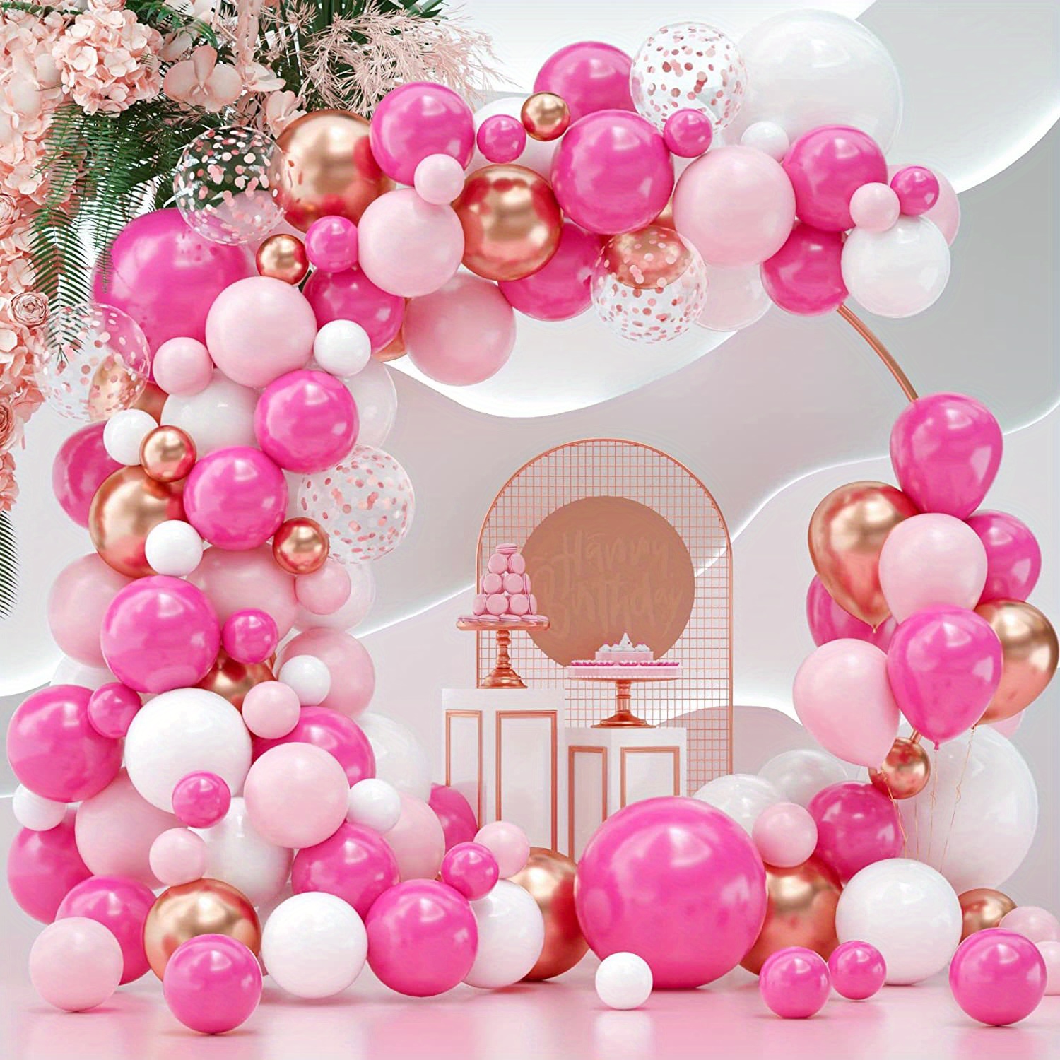 PartywithJoep Arche de ballons Or rose / blanc - Paquet de ballons de 146  pièces Or