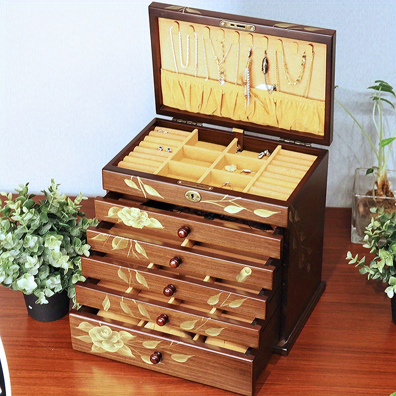 6 Layers Ladies Wooden Hand Painted Jewelry Box Wood Jewelry - Temu Canada