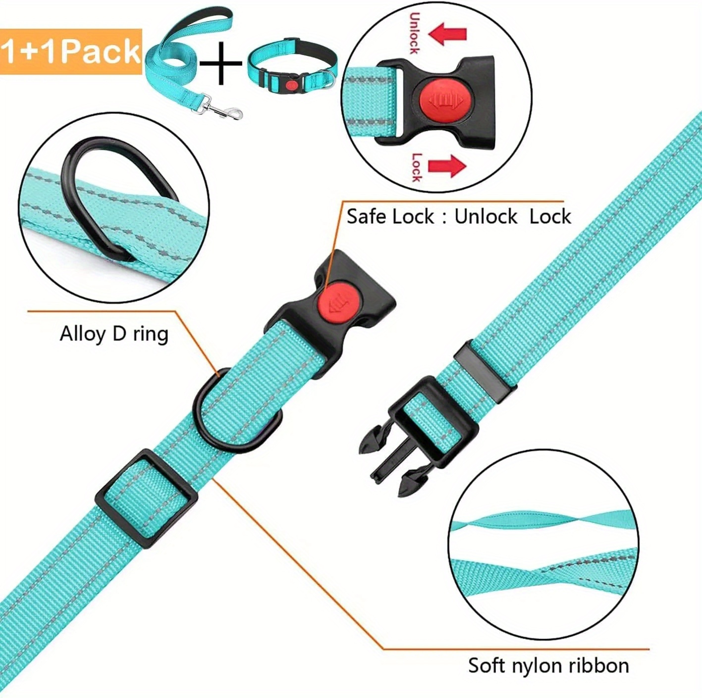 Stylish Durable Reflective Dog Collar Leash Set Adjustable Temu Australia