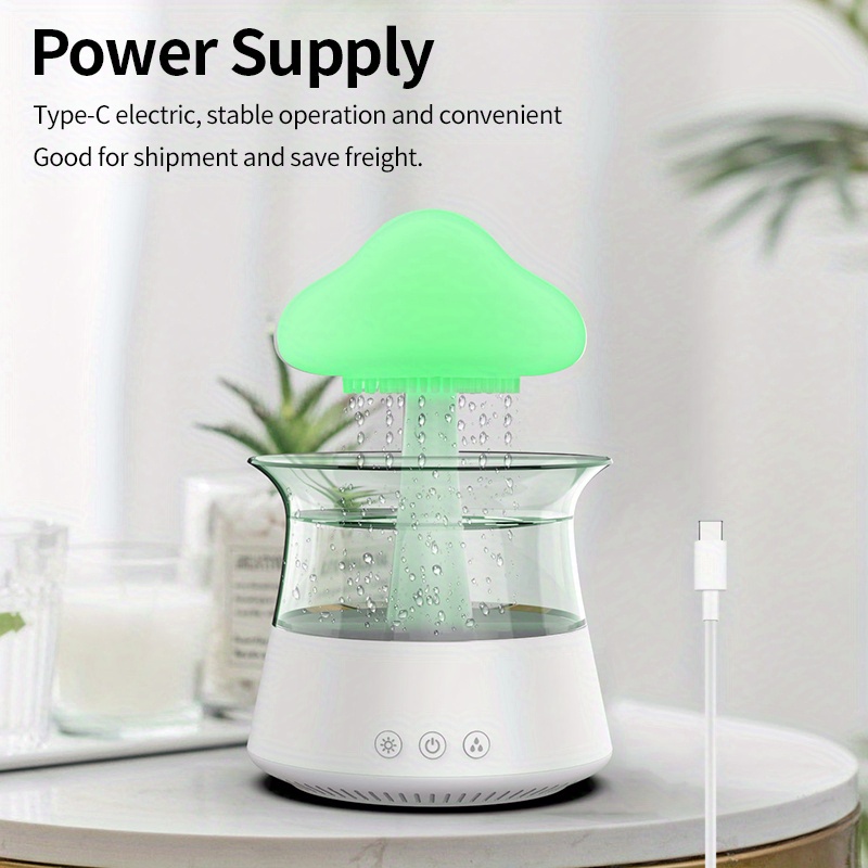 1pc rain cloud aromatherapy essential oil diffuser rain cloud night light mushroom light diffuser micro humidifier desk fountain bedside sleep relax mood water drop sound white details 6