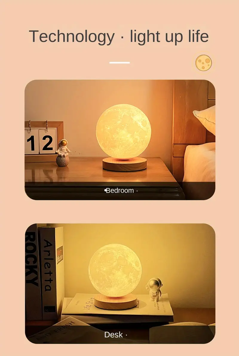 1pc rotating moon atmosphere night light sleeping light for bedroom planet lamp details 9