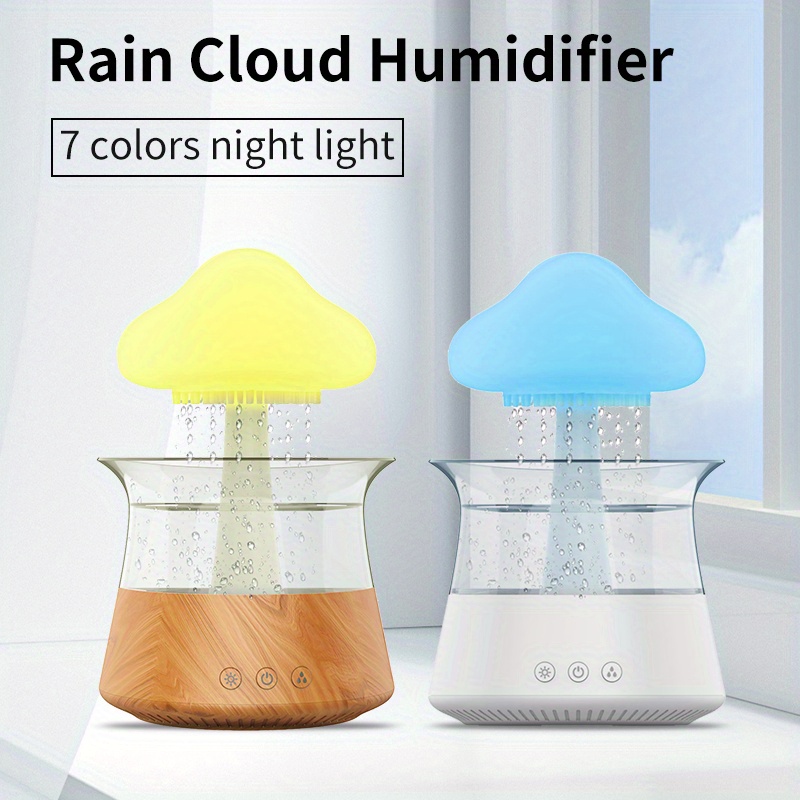 1pc rain cloud aromatherapy essential oil diffuser rain cloud night light mushroom light diffuser micro humidifier desk fountain bedside sleep relax mood water drop sound white details 0