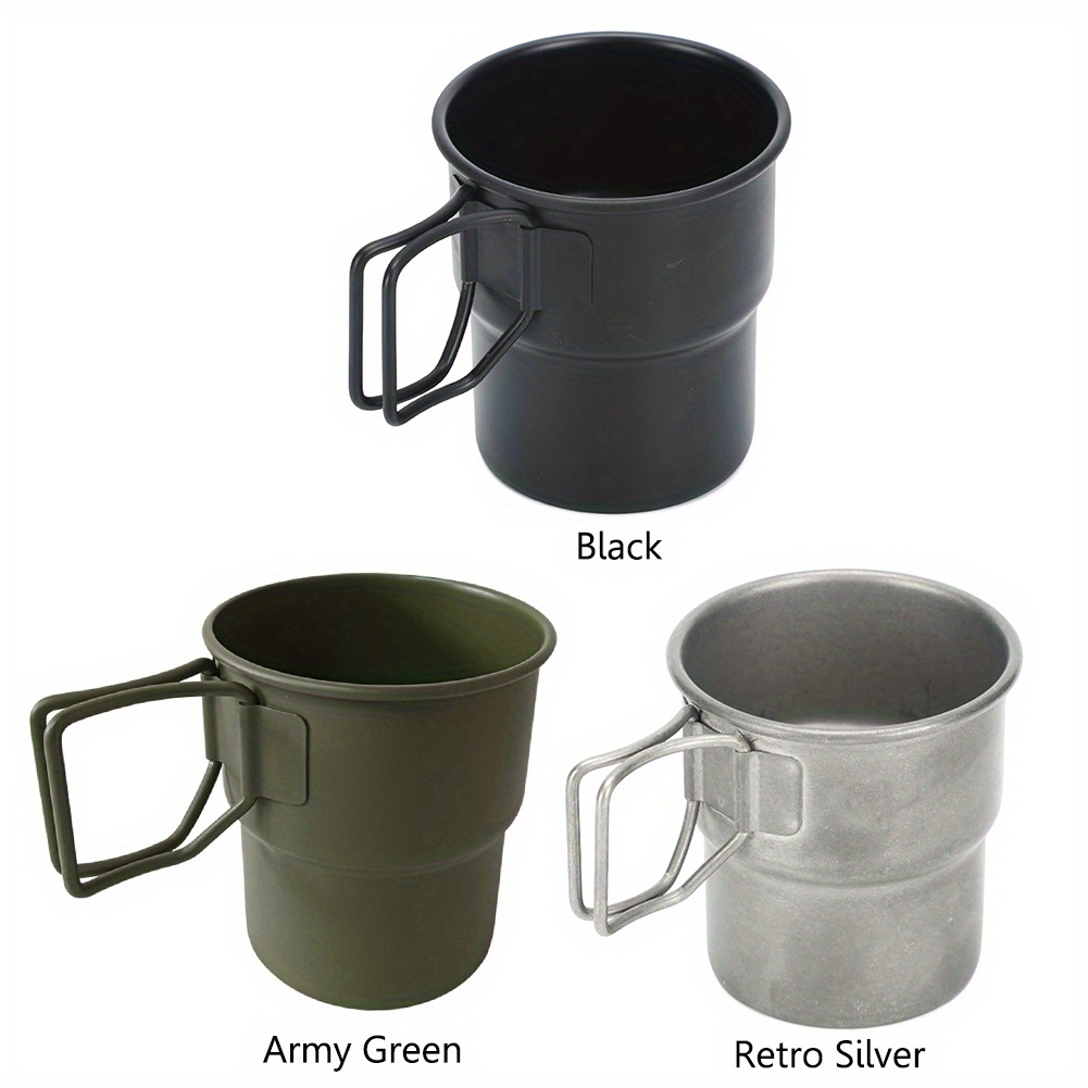 1 Taza Camping 300ml, Taza Portátil Acero Inoxidable Asa Plegable