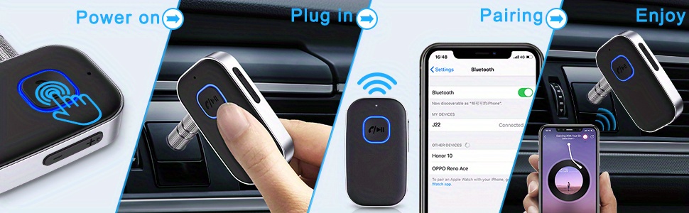 BT AUX-Adapter fürs Auto, Rauschunterdrückung BT 5.0-Empfänger für Musik/Freisprechanrufe, kabelloser Audioempfänger für Heimstereoanlage/Lautsprecher_voghion.com