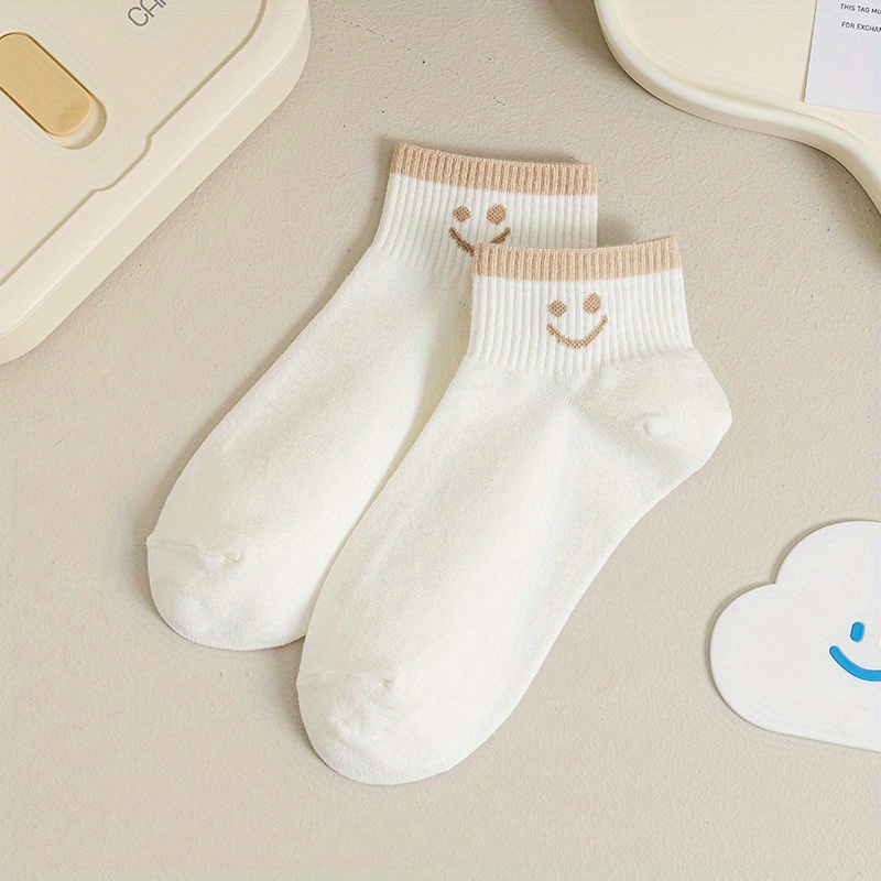 7 Pairs Smiling Print Socks, Comfy & Cute Crew Short Socks, Women's  Stockings & Hosiery