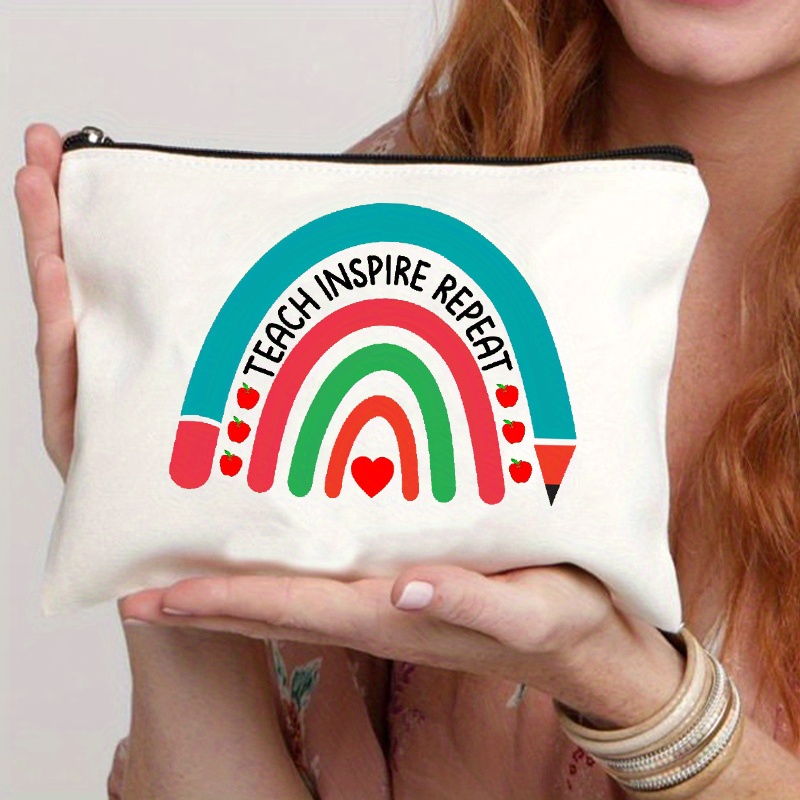 Big Heart Little Minds Teacher's Rainbow Cosmetic Bag Thank Temu