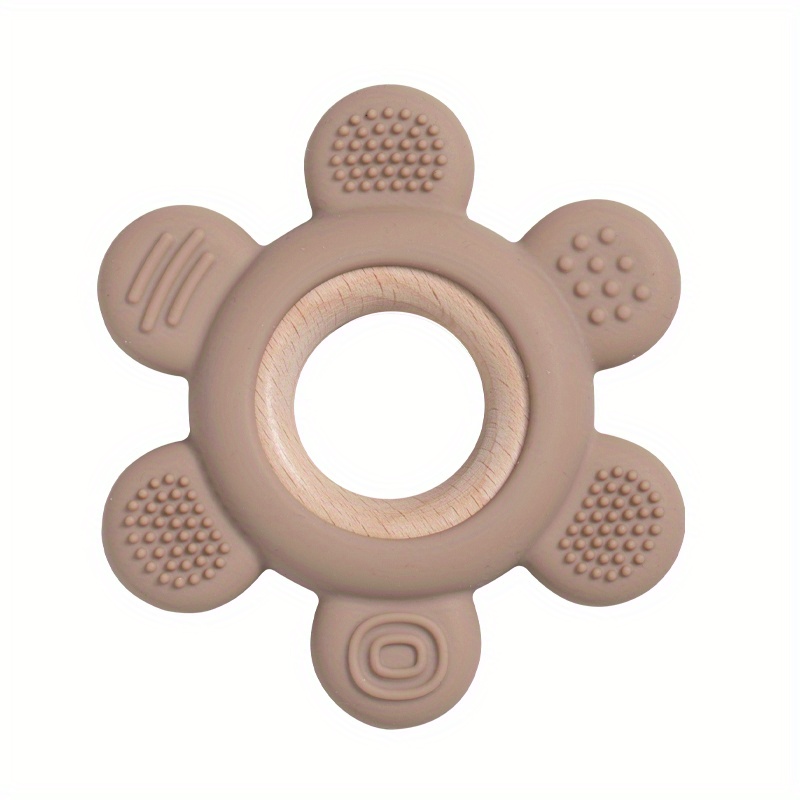 Baby Silicone Wooden Teether Toy, Infant Teething Ring