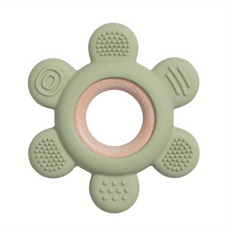 Baby Silicone Wooden Teether Toy, Infant Teething Ring