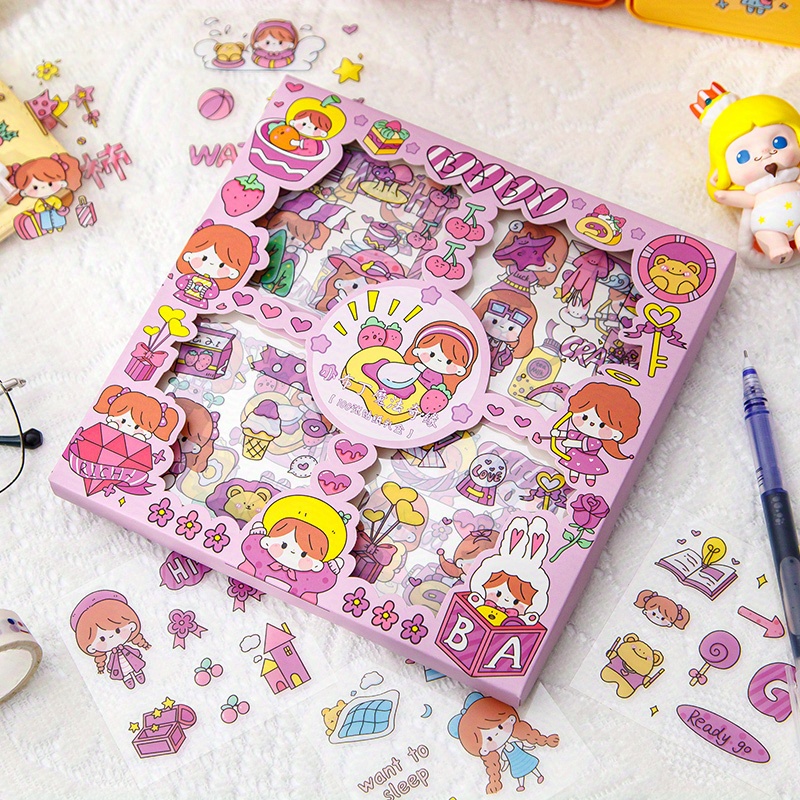 Kawaii Stickers Girl Pink Cartoon Pattern PET Photo Album DIY Diary Sticker  Scrapbook Decoration Stationery Stickers