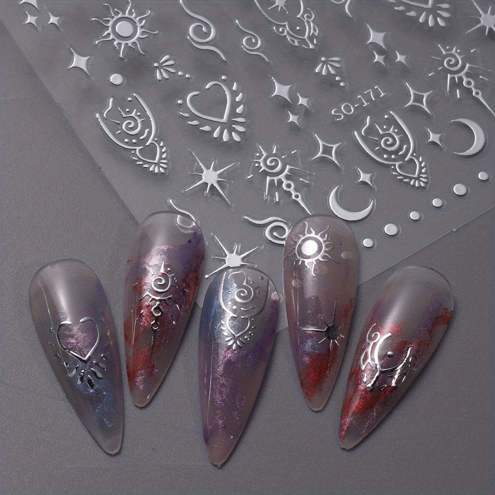 Sun Moon Star Nails Stickers 3d Bronzing Nail Art Decals - Temu