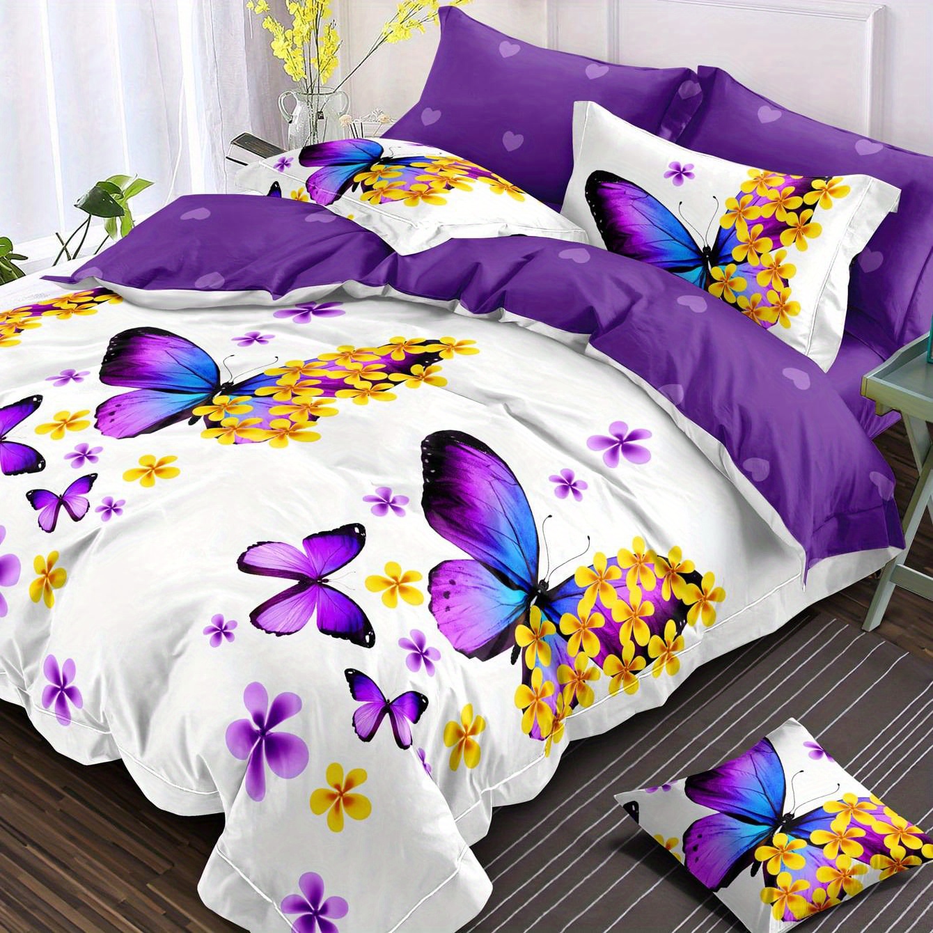 3pcs Duvet Cover Set Butterfly Flower Pattern Bedding Set Soft ...