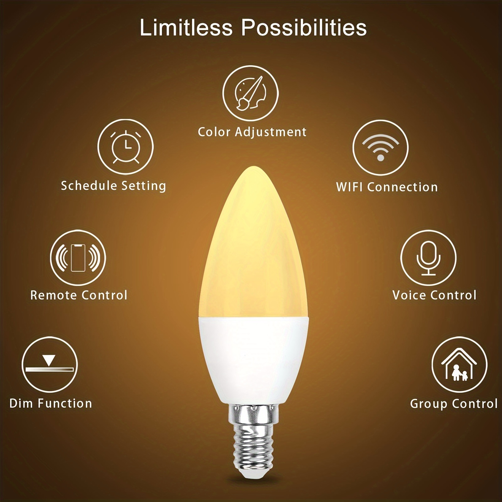 E14 Smart LED Bulb With Wifi, 4W Dimmable RGB Bulb, Works For Alexa Echo,  Google Home Assistant, No Hub Required