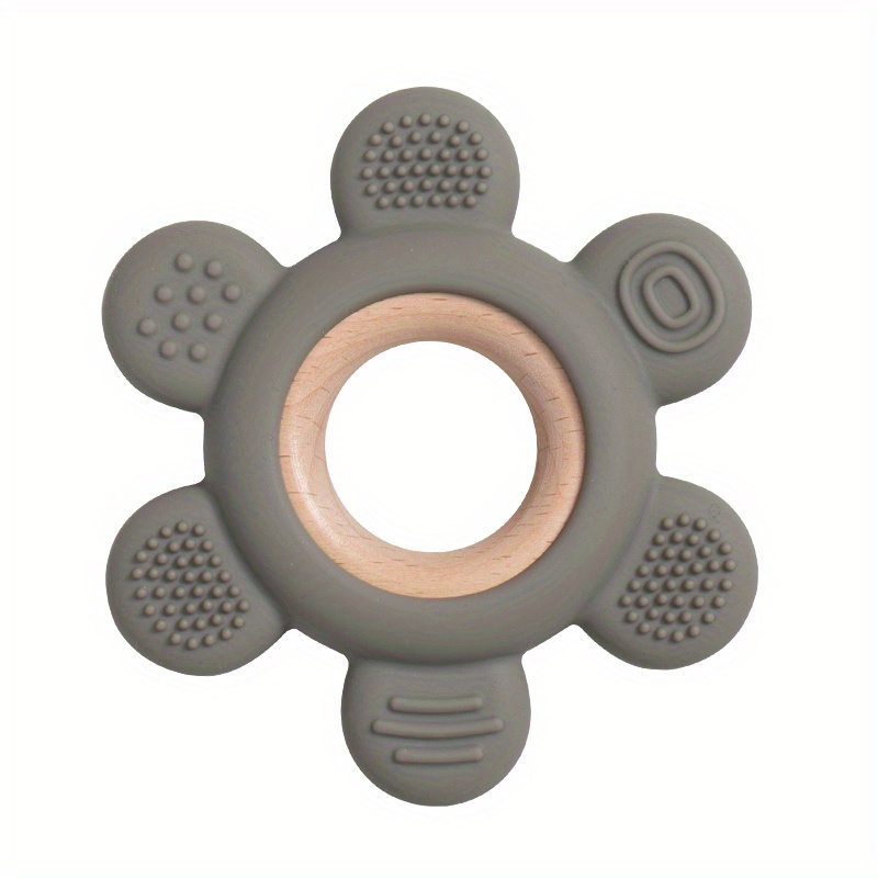 Baby Silicone Wooden Teether Toy, Infant Teething Ring