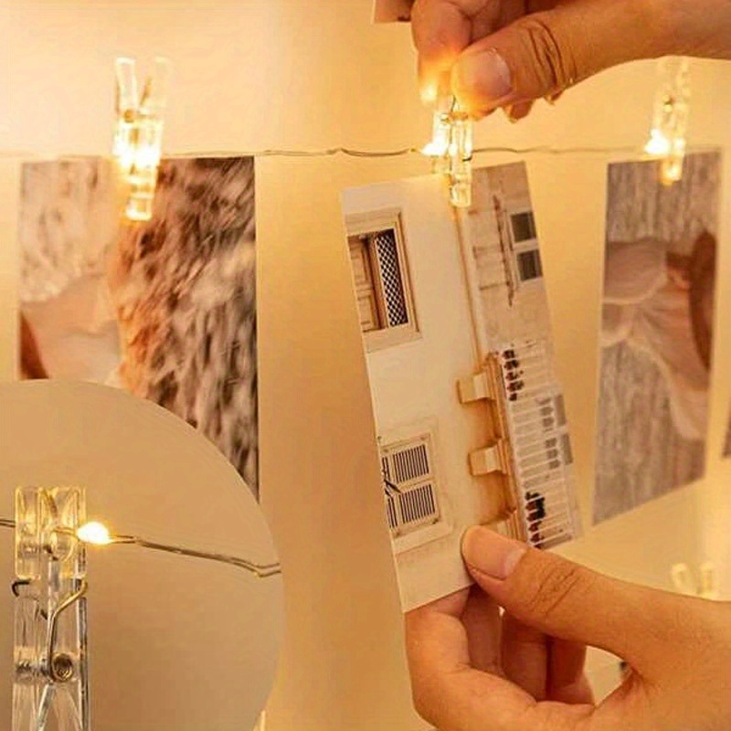 luz de clip de fotos fairy string lights with 100 led string 40 wooden clips for hanging pictures for bedroom party diwali decoration lights wall christmas halloween valentines day decoration sports & outdoors details 10