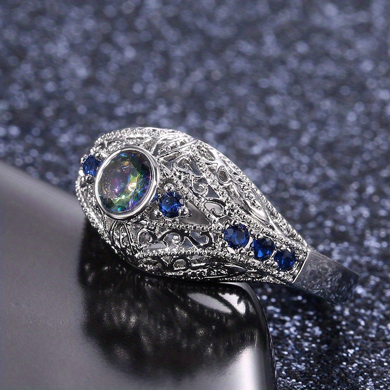 Luxury Retro Geometric Pattern Inlay Zirconia Ring For Women - Romantic Wedding Bridal Jewelry, Readkiss