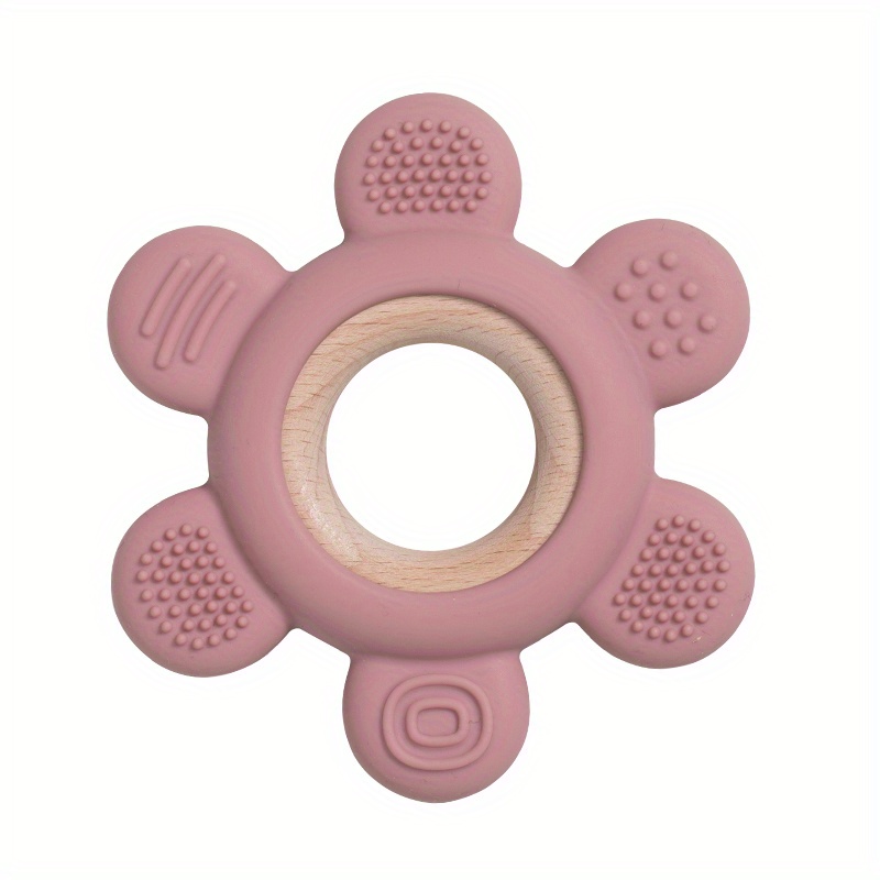 Baby Silicone Wooden Teether Toy, Infant Teething Ring