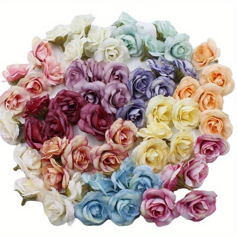 E-shop 30 Stk. Seiden-Rosen-Blütenköpfe, künstliche Hochzeitsblumen, künstliche Blütenknospen für Hochzeits-Blumenwand-, Ball-, Arrangement-
