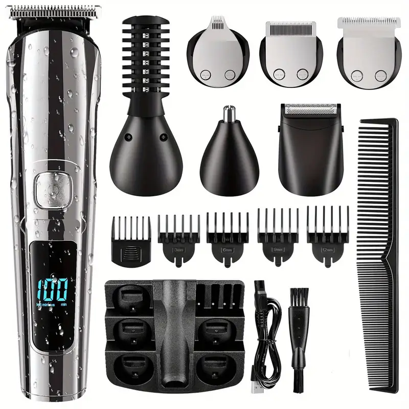 electric hair clipper trimmer rechargeable washable hair cutting machine mens beard shaver with lcd digital display six in one grooming set suitable for fathers day gift details 8