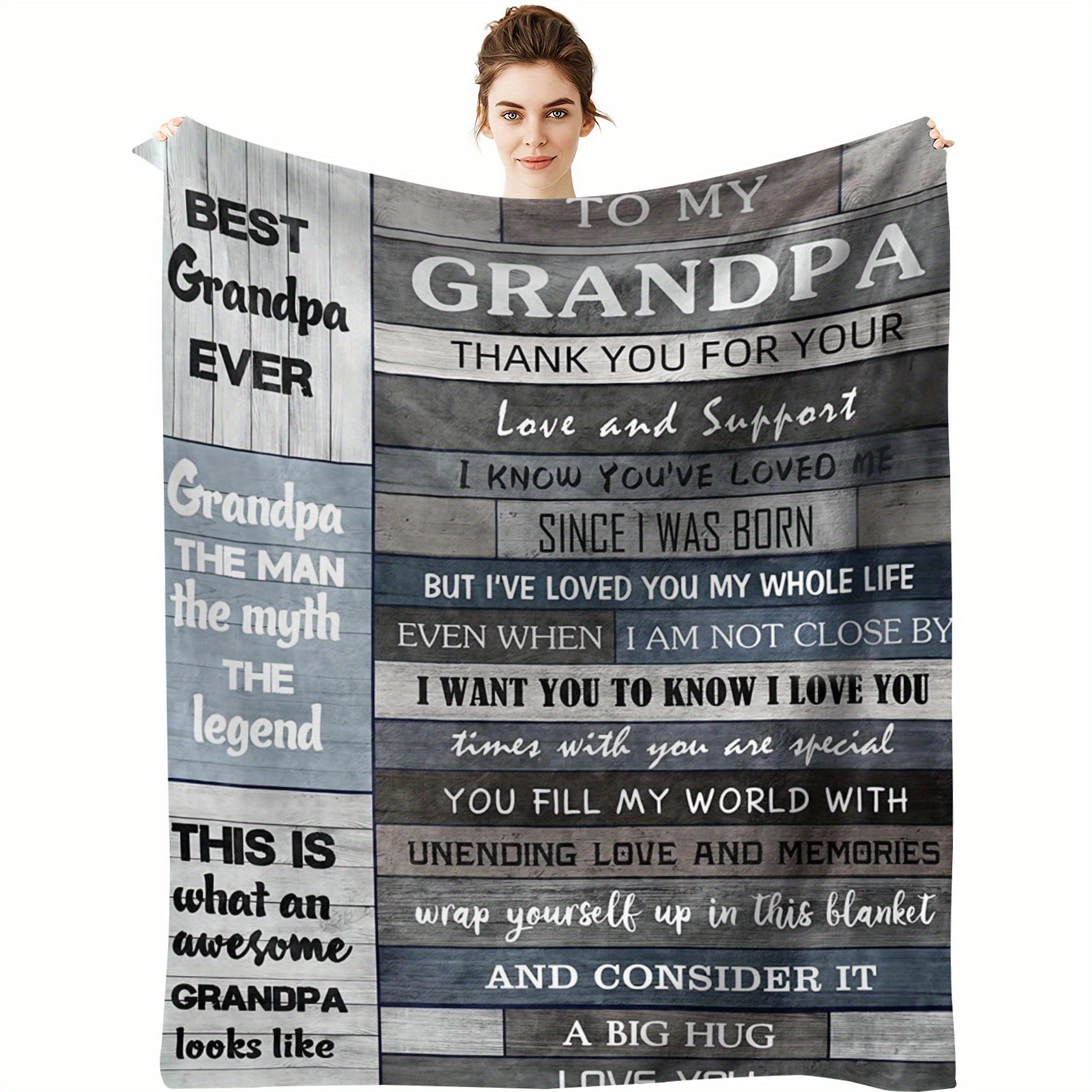 1pc Flannel Blanket, To My Grandpa Blanket, Warm Cozy Soft Throw Blanket For Couch Bed Sofa