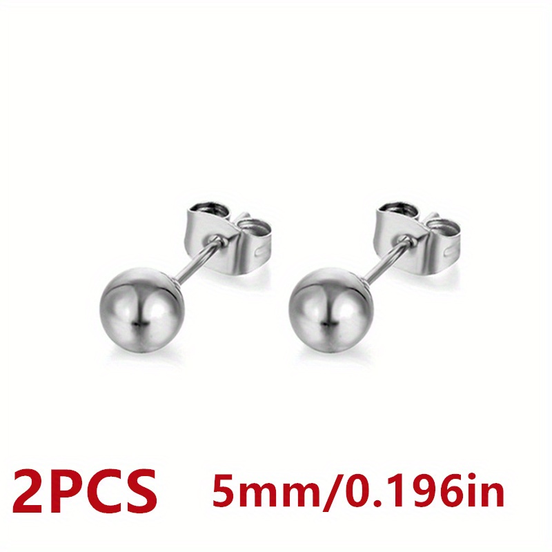 Silver Titanium Ball Stud Earrings - 5MM