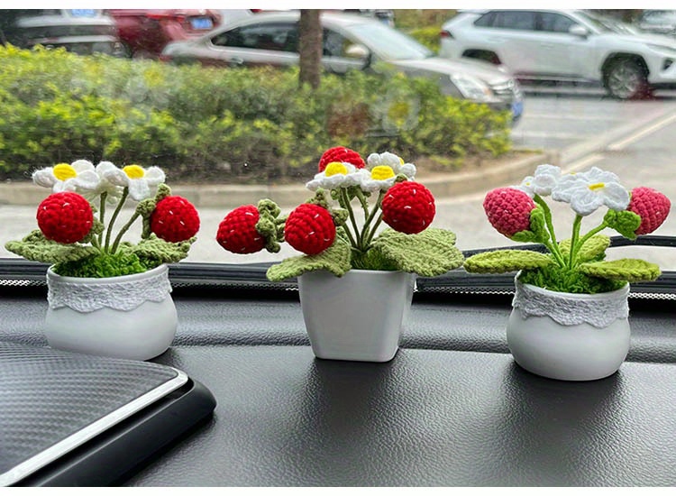 2 Pcs Strawberry Cute Flower Car Accessories Decor Teens Interior