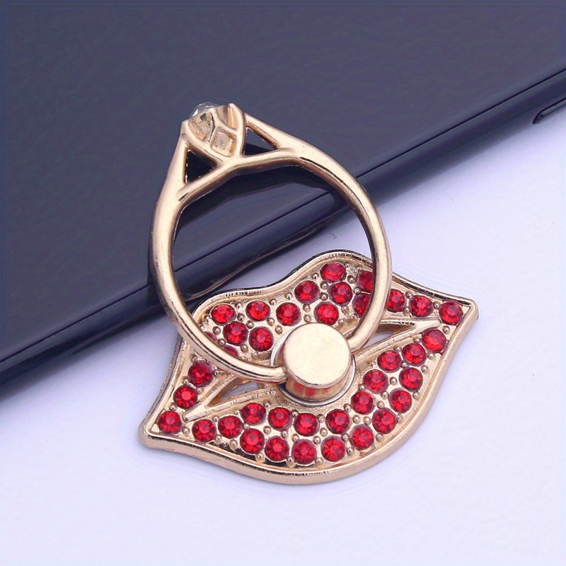 Red Lips Mobile Phone Holder Full Metal Pink Ring Buckle Gift Ring