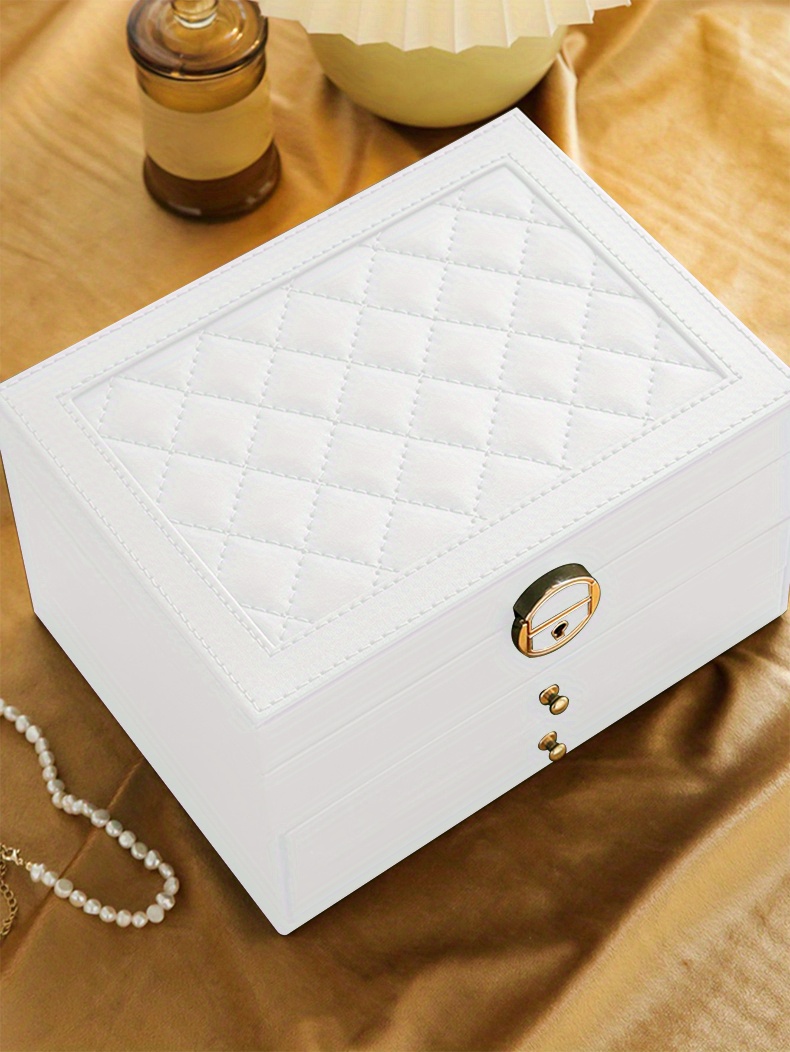 Desktop Jewelry Storage Box High-grade Necklace Earrings Stud Golden  Gemstone Jewelry Storage Box Leather Large Capacity Multilayer Organizer  Case Box - Temu