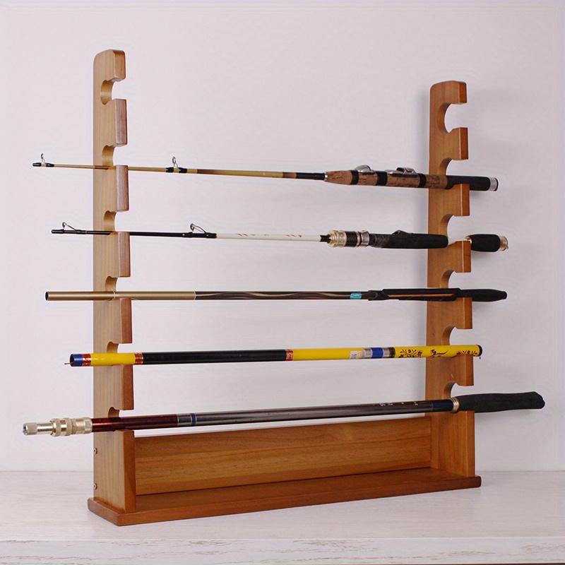 1pc Multi-Functional Wooden Fishing Pole Holder - Desktop Wall Display Rack  for Fishing Rods - Dual Use Storage Rack for Household Use (Includes