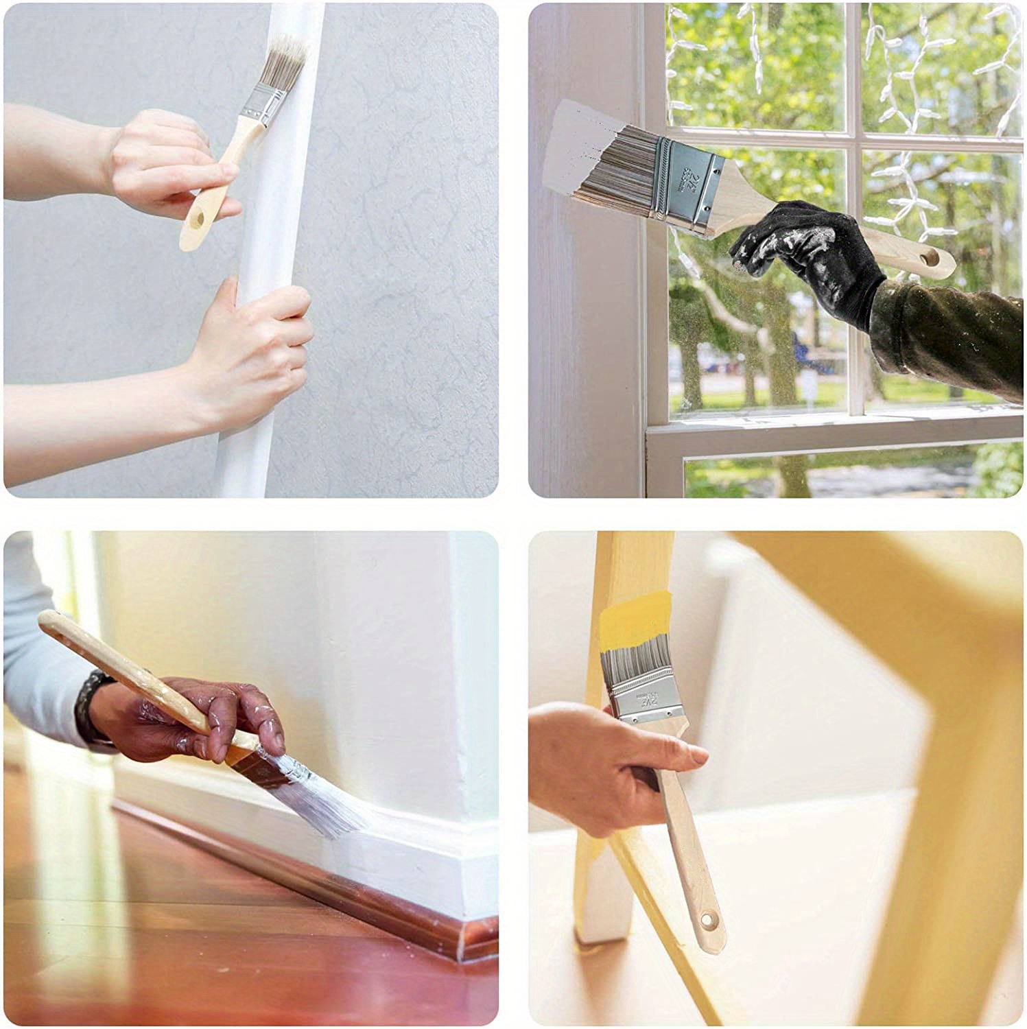 Home Wall/Trim Paint Brush Set - Includes 1 Ea of 1 Flat, 1-1/2 Angle, 2  Stubby Angle, 2 Flat & 2-1/2 Angle