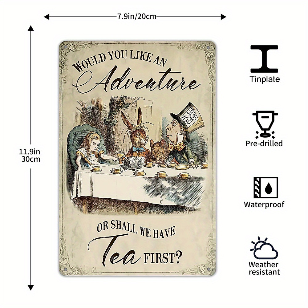 Alice in Wonderland Gifts Decorations Metal Tin Signs- I Know Who I Was This Morning - 12x8 Inches Vintage Retro Room Decor Metal Poster Tea Party