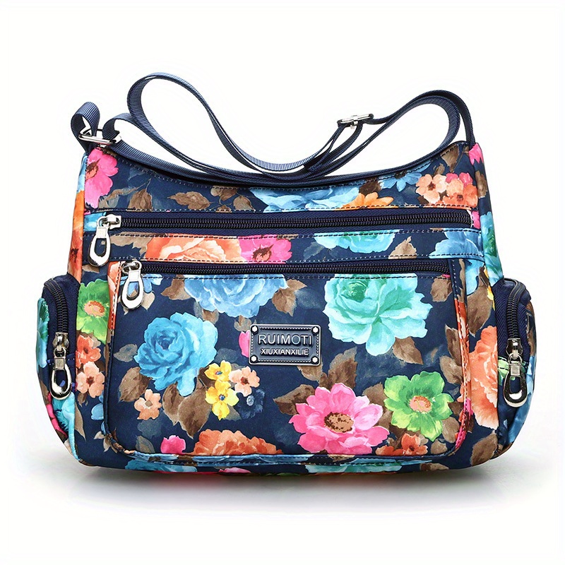 Image of Women's Fashion Floral Crossbody Nylon Shoulder Bag Trendy Outdoor Casual Large Capacity Handbag