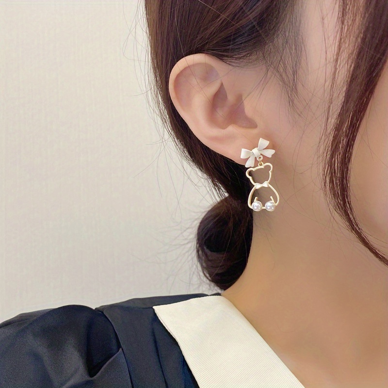 Women's Clear Stud Earrings Classic Bowknot Korean Cute Earrings Jewelry  White For Party Wedding 1 Pair 2024 - $11.99