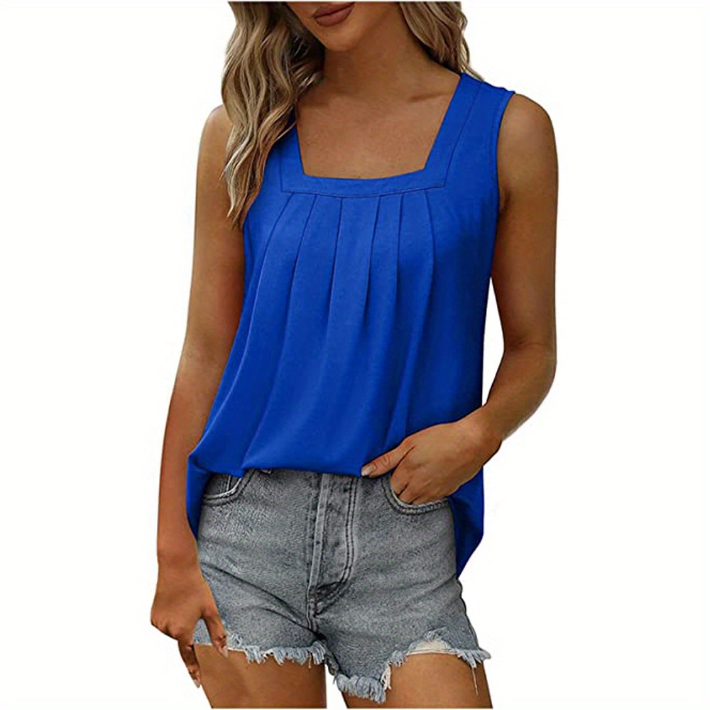 Solid Square Neck Ruched Tank Top, Casual Sleeveless Tank Top For ...