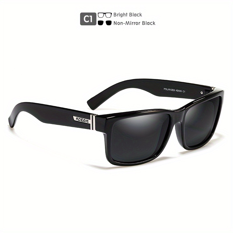  KDEAM Men's Square Sunglasses Polarized Lens TR90 Material  Frame Spring Stainless Steel Hinges Fishing Sun Glasses KD393 (C1 Bright  Black) : Sports & Outdoors