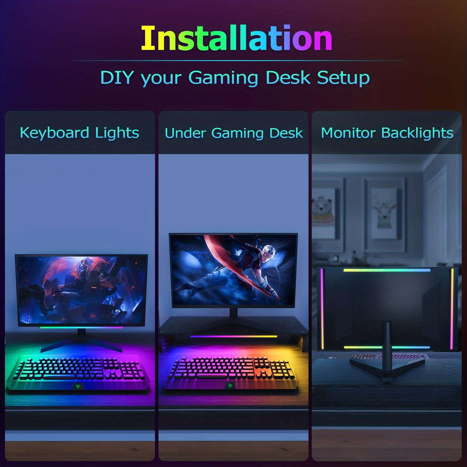 1 set under monitor rgb light bar led light for desk gaming setup usb powered keyboard light 12 inch 5v 100 color change modes app control led ambient lights for room decor desk setup pc details 4