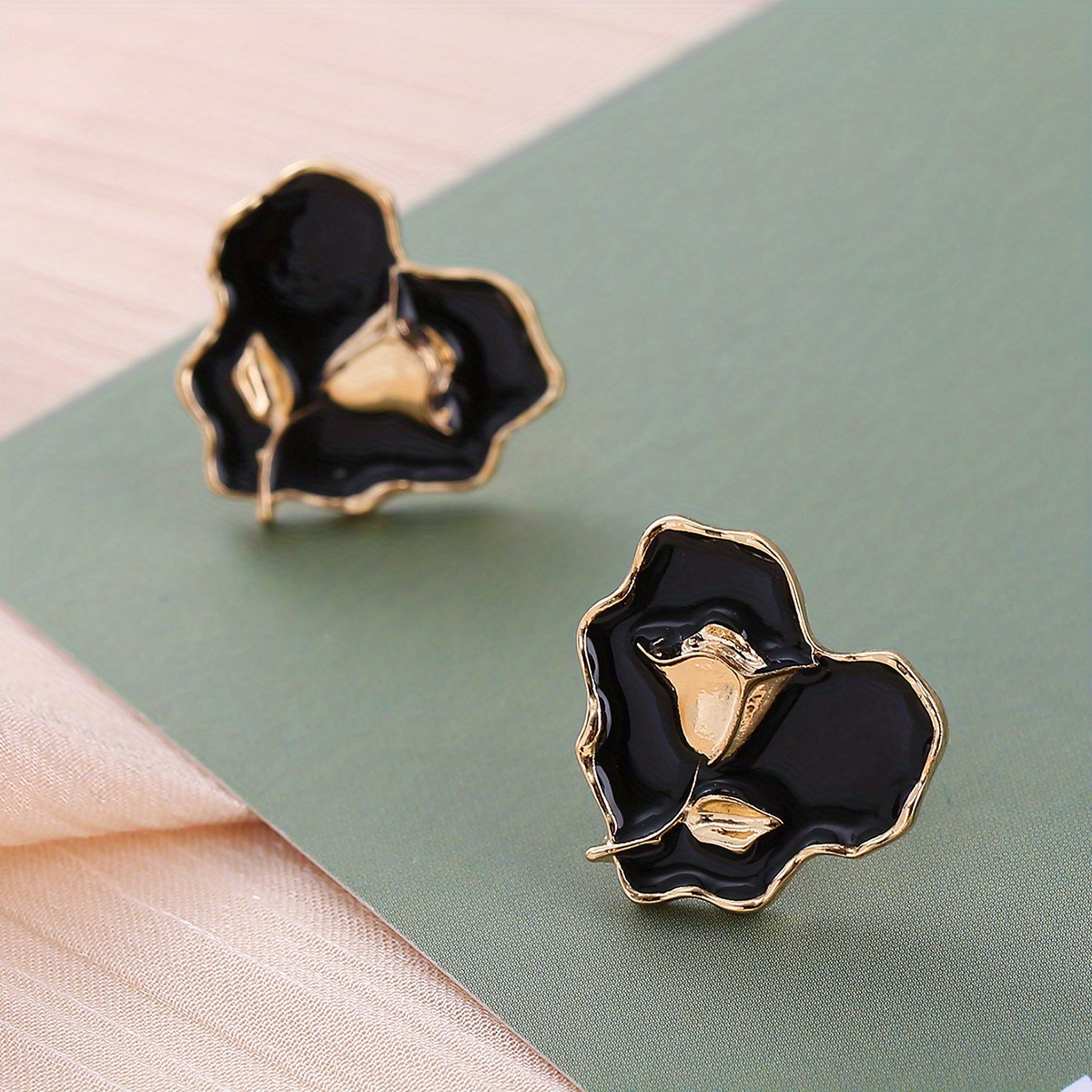 Gold & Black Heart Stud Earrings