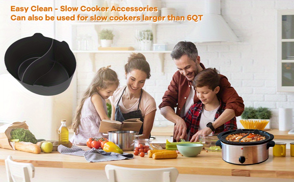 BYKITCHEN 7-8 Quart Silicone Slow Cooker Divider Liner  Compatible with Crockpot, Hamilton Beach Slow Cooker, 3-in-1, Large  Reusable Slow Cooker Divider Insert for Most 7-8 QT Oval Slow Cooker: Home 