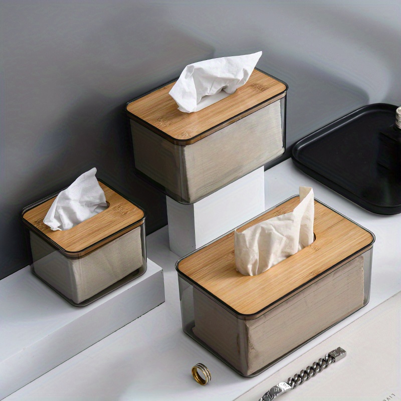 Transparent Tissue Box Wooden Lid Stylish Living Room - Temu