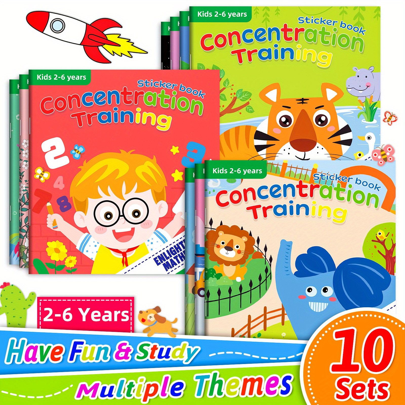 10 Conjuntos De Libros De Pegatinas Para Niños De 2 A 4 Años, Libros De  Actividades, Regalos De Cumpleaños, Libros De Educación Temprana Para Bebés  De
