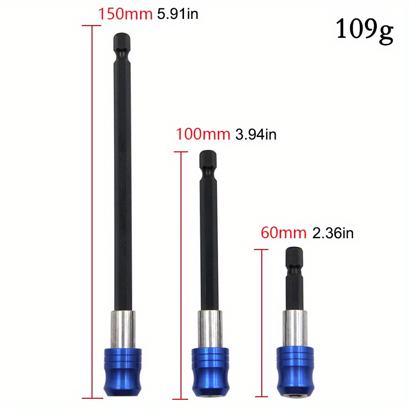 Magnetic Drill Bit Extensions - 1/4 Hex Shank Quick Release