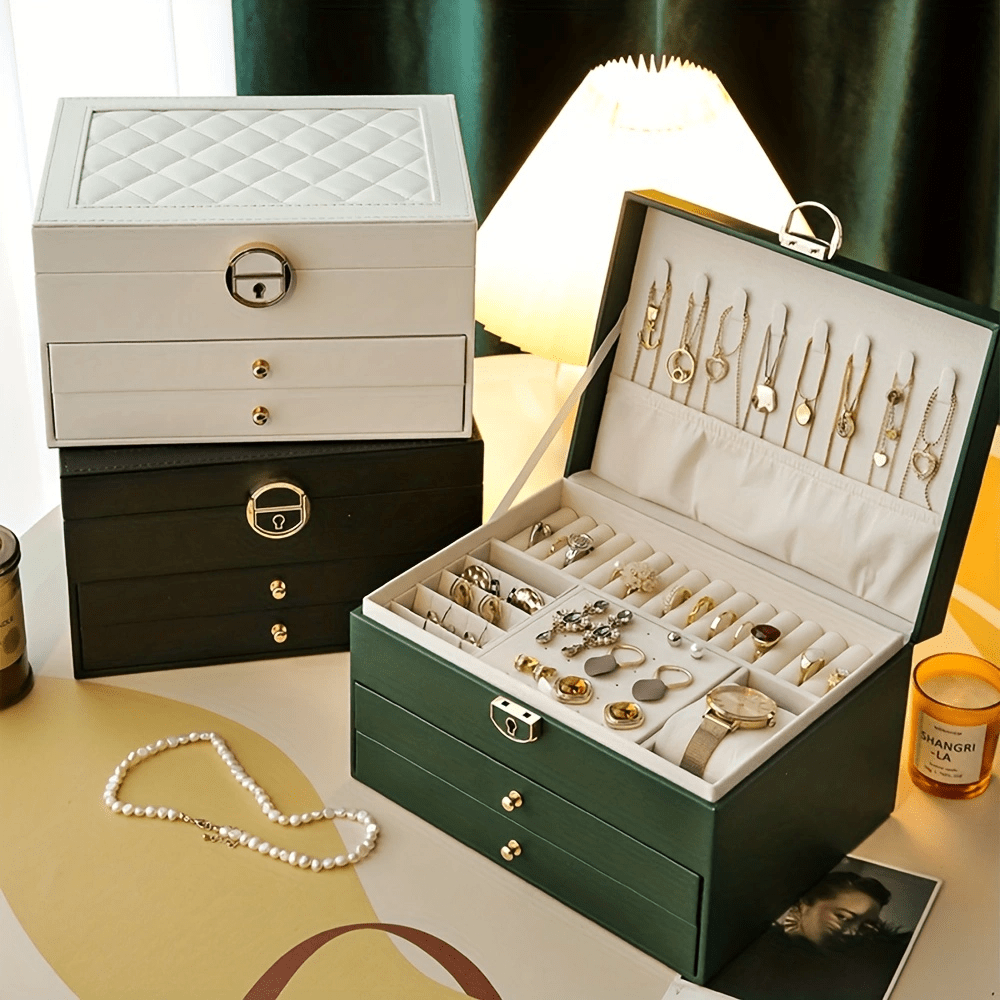 Joyero, organizador de joyas de 5 cajones, cajas de joyería y organizadores  con organizador de aretes, caja organizadora de joyas transparente para
