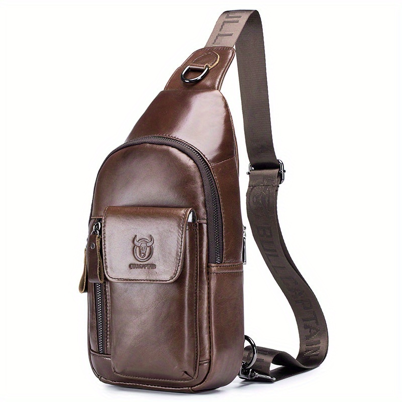 Unisex Leather Chest Bag Large Capacity Sling Bag Mens Leather