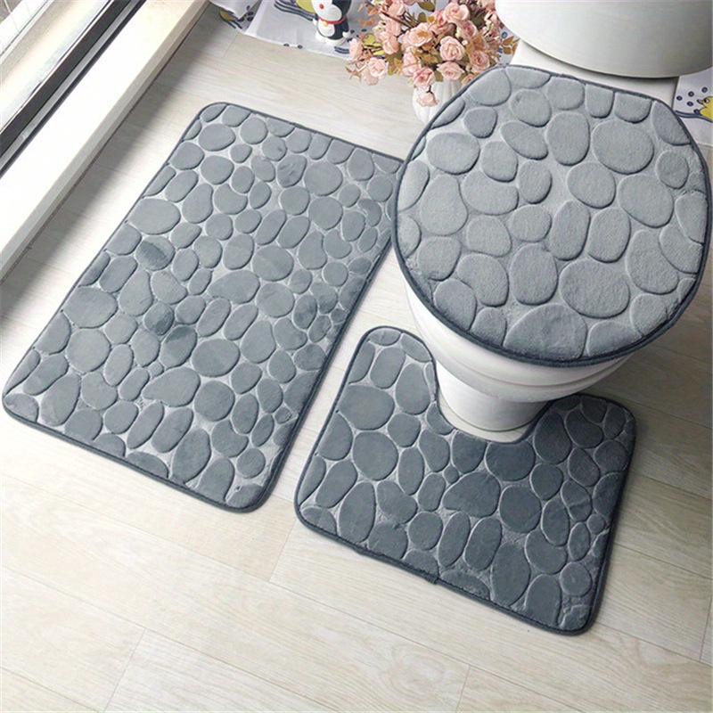 MIFXIN Juego de 3 alfombras de baño antideslizantes, suaves, rectangulares,  alfombra de ducha, alfombra de área en forma de U, cubierta de tapa de