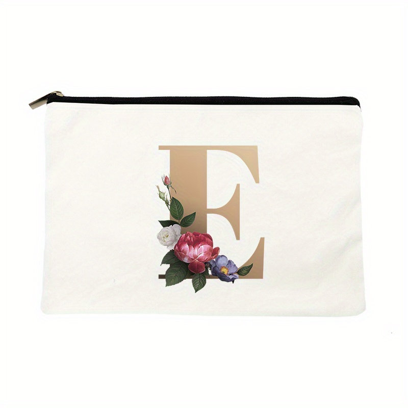 Initial Letter Print Makeup Bag, Portable Canvas Comestic Bag