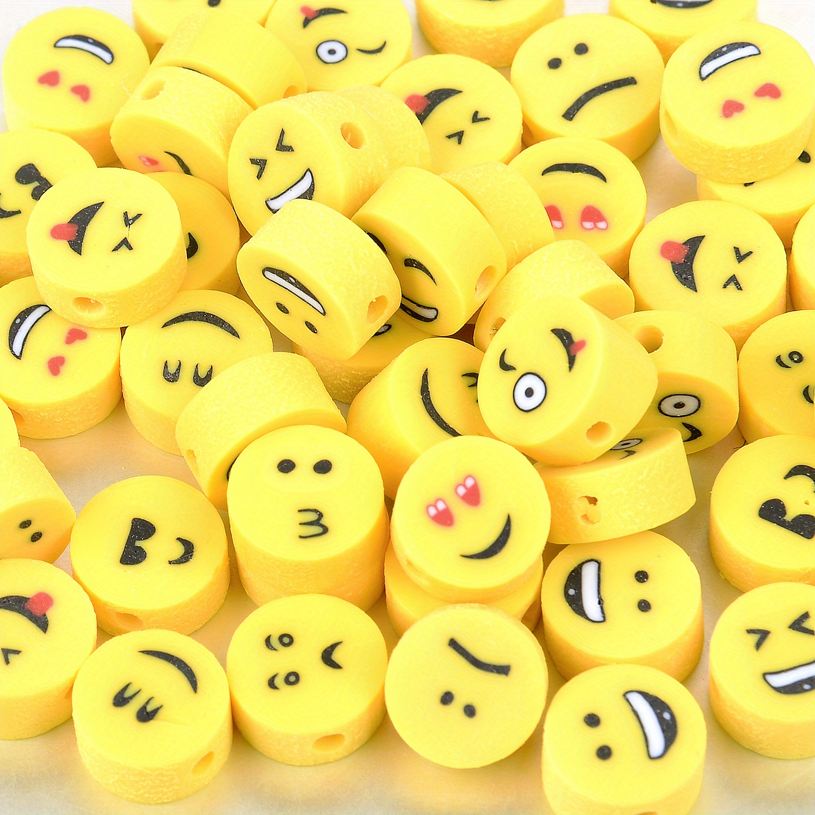 30/50/100Pcs 10mm Smiley Face Polymer Clay Beads White Loose Spacer Beads  For Making Bracelet