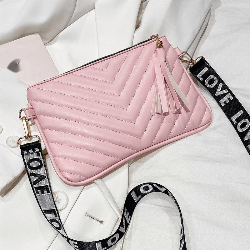Tassel Crossbody Bag Embossed Design PU Leather Shoulder Bag