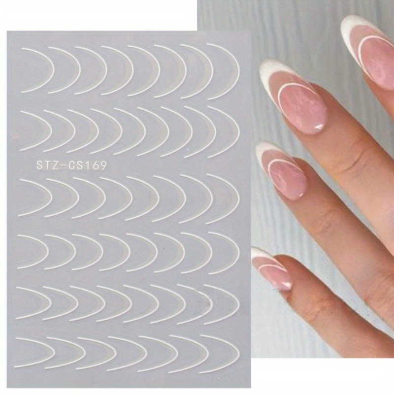 Golden Rose French Tips Nail Stickers - 3d Curve Stripe Lines, Swirl Sliders, And Manicure Adhesive Gel Nail Art Decals